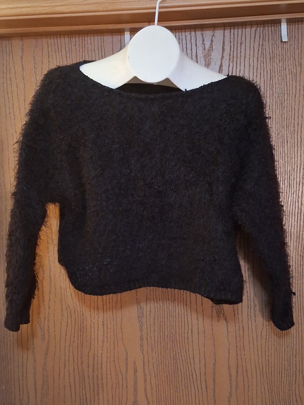 Forever 21 Black Fuzzy Boatneck Sweater 12-14 260950